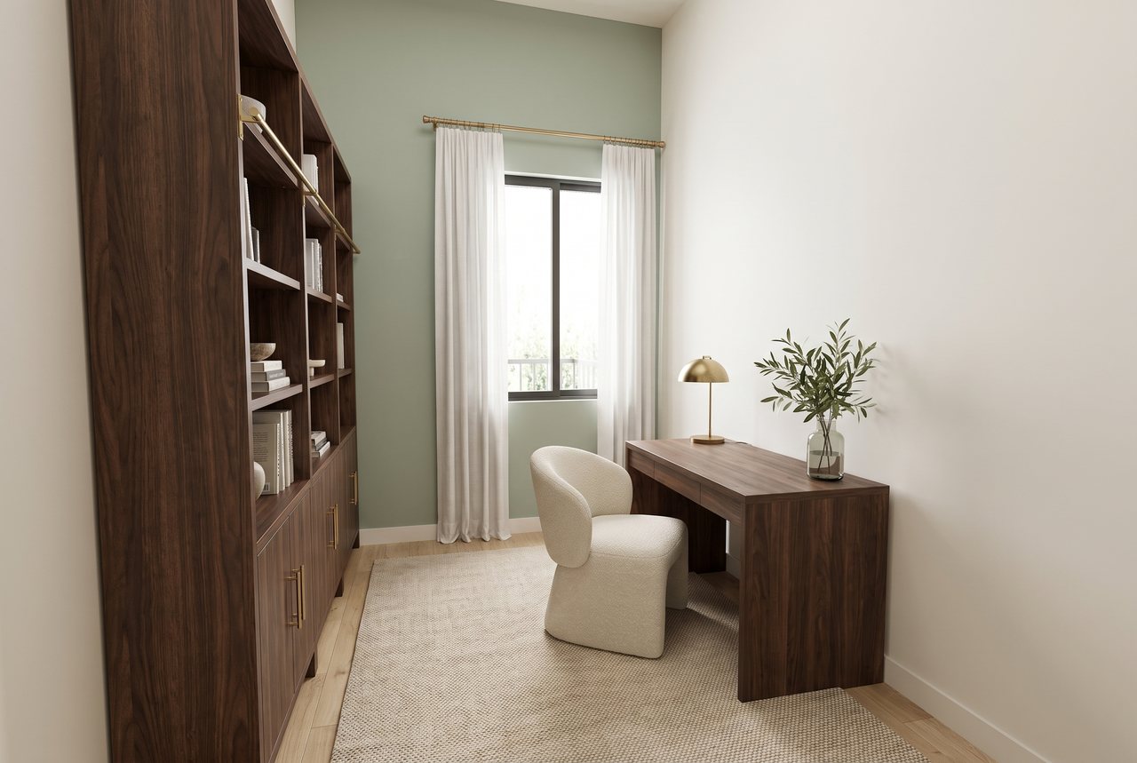 Render di progetto: studio, stile Verde e ottone.