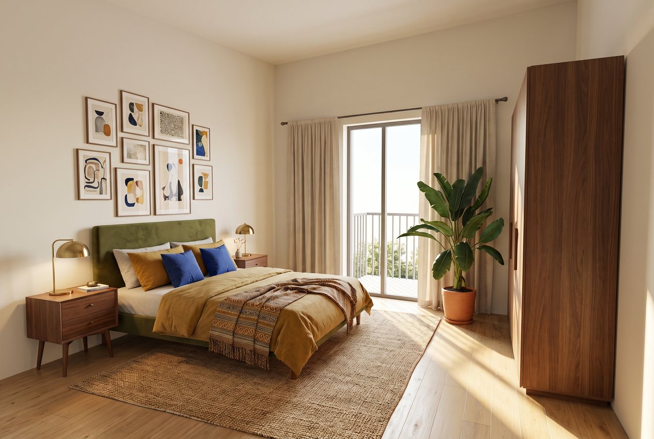Render di progetto: camera sulla via, stile Salotto d'autore.